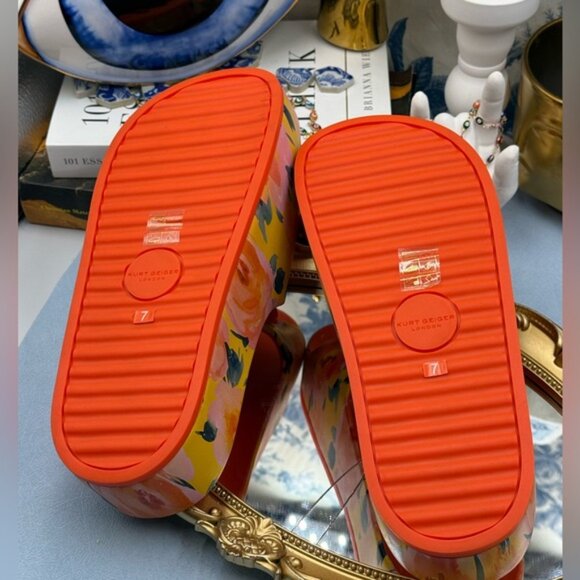 🆕 KURT GEIGER LONDON 🧿 NWOB Eagle Chunky Rubber Slide, Orange Floral, Sz US 7 - Picture 13 of 14